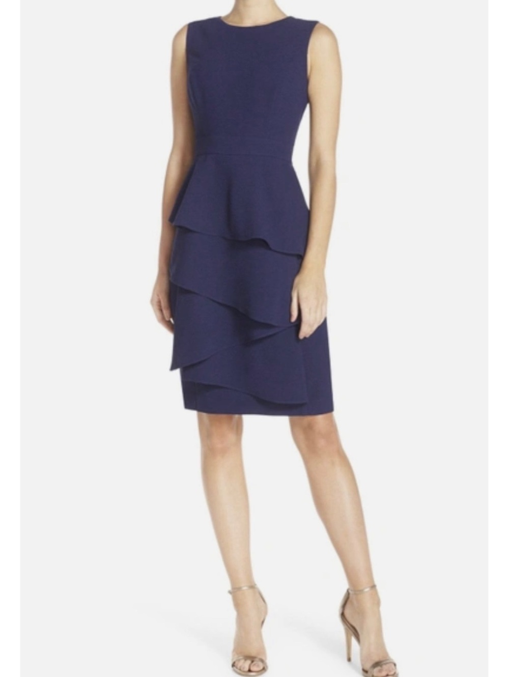 Eliza J Navy Blue Tiered Ruffle Sheath Dress Size 4
